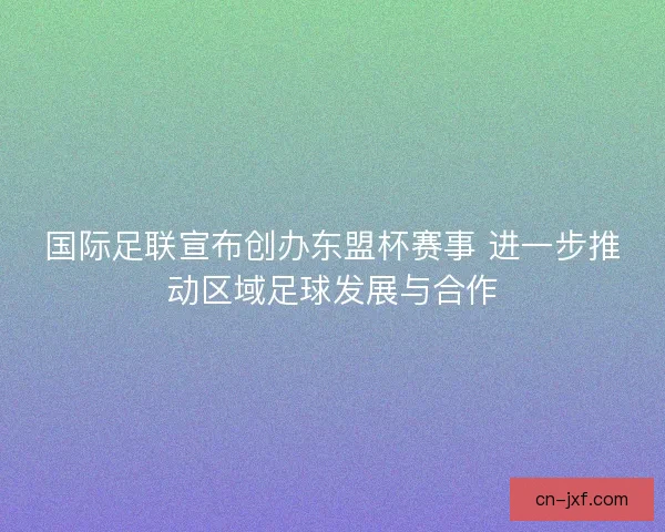 国际足联宣布创办东盟杯赛事 进一步推动区域足球发展与合作 国际足联宣布创办东盟杯赛事 进一步推动区域足球发展与合作
