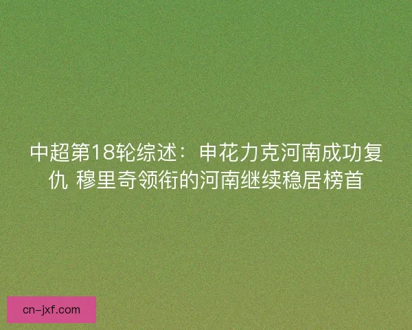 中超第18轮综述：申花力克河南成功复仇 穆里奇领衔的河南继续稳居榜首